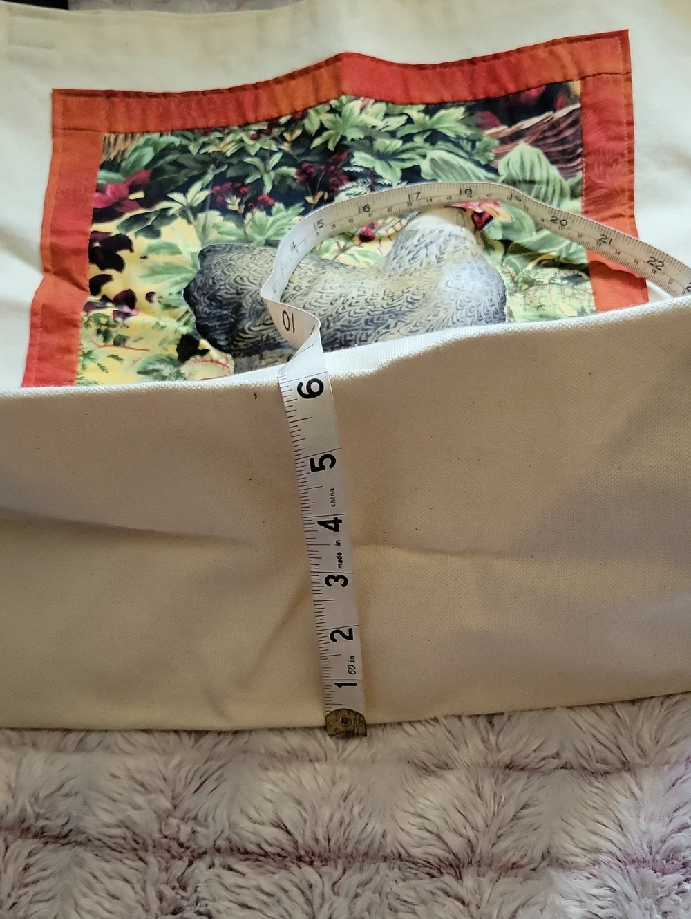 Handmade Quilted Chicken Canvas Tote Bag Farmhouse Country Market Bag Reusable